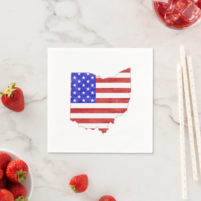 Ohio Shaped American Flag Patriotic Paper Party Napkins (Insitu)