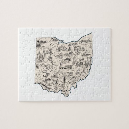 Ohio Shaped Buckeye Vintage Ohioan Picture Map Jigsaw Puzzle