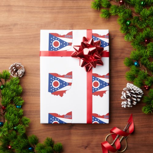 Ohio Shaped Flag Buckeye Red White Blue Ohioan Wrapping Paper