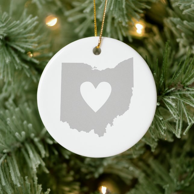 Ohio Shaped Grey Heart Buckeye Love Gray Ohioan Ceramic Ornament (Tree)