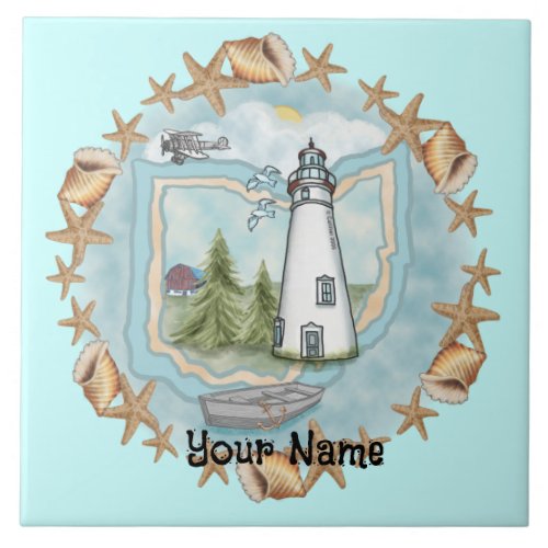 Ohio Shells Lighthouse custom name Tile