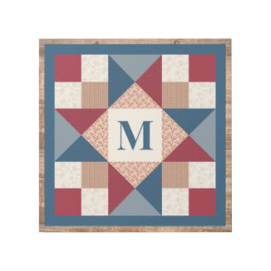 Ohio Star Quilt Block - Navy, Red, Tan Monogram Gallery Wrap