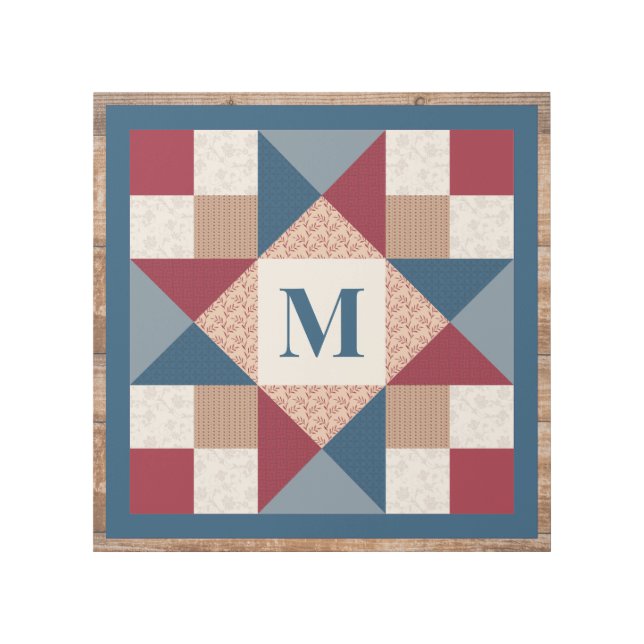 Ohio Star Quilt Block - Navy, Red, Tan Monogram Gallery Wrap (Front)