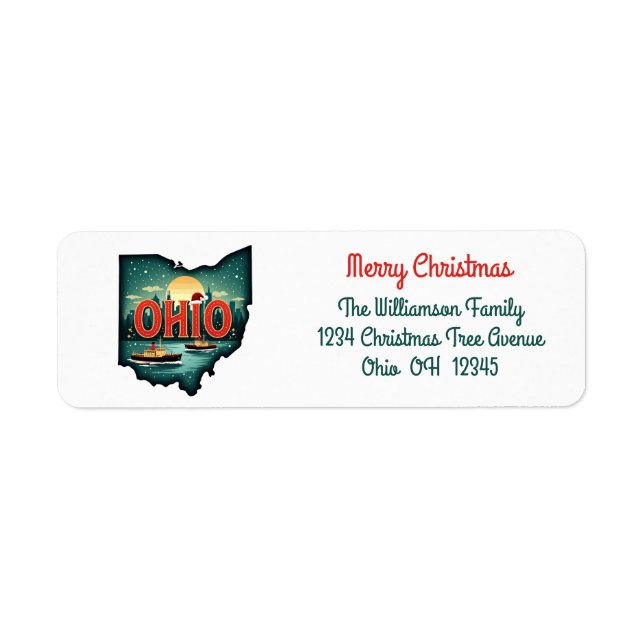 Ohio State Christmas Holiday Map Return Address Label (Front)