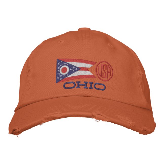 Ohio State Flag Design Embroidered Baseball Hat (Front)
