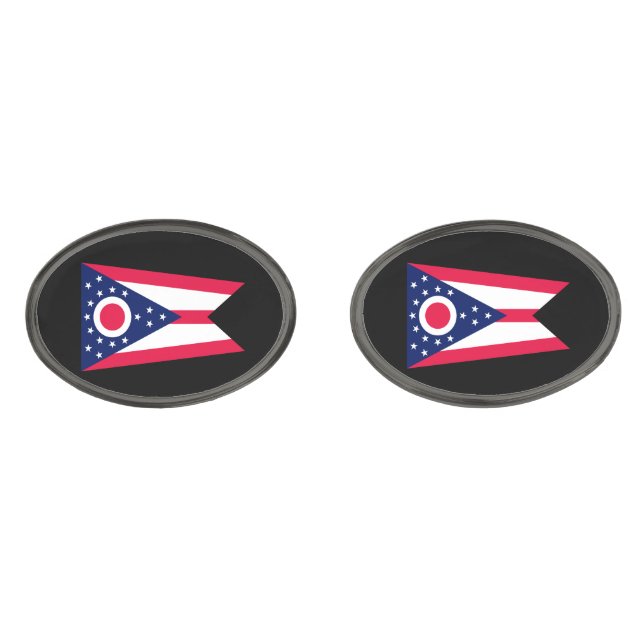 Ohio State Flag Design Gunmetal Finish Cufflinks (Front)