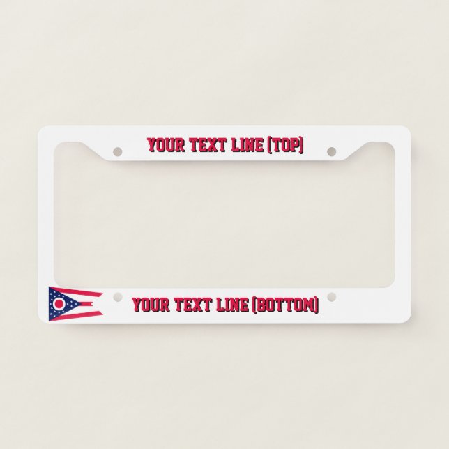 Ohio State Flag Design on a Personalized License Plate Frame (Front)