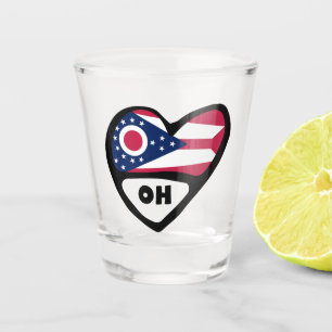 Ohio State Flag In Heart, OH Shot Glass