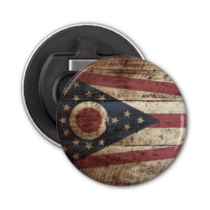 Ohio State Flag on Old Wood Grain Bottle Opener