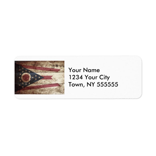 Ohio State Flag on Old Wood Grain Label (Front)