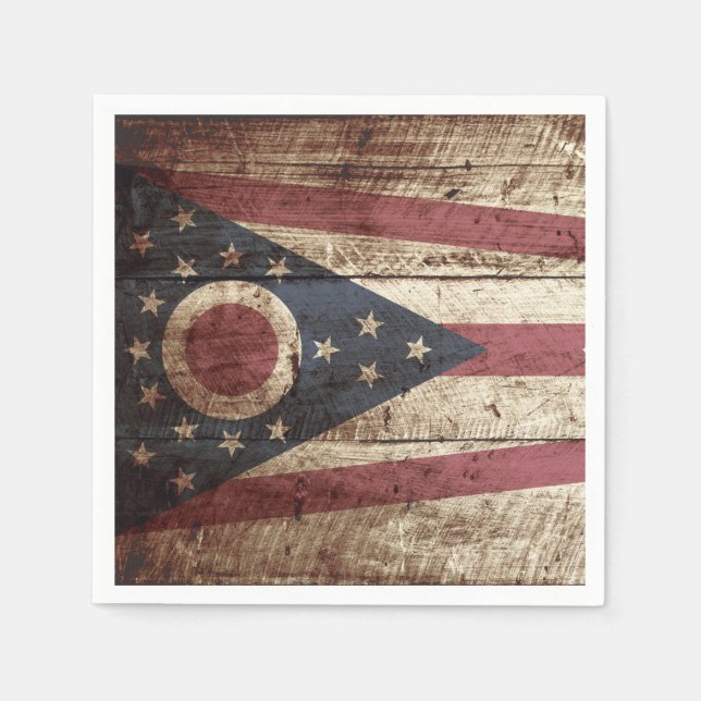Ohio State Flag on Old Wood Grain Napkins (Front)