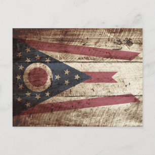 Ohio State Flag on Old Wood Grain Postcard