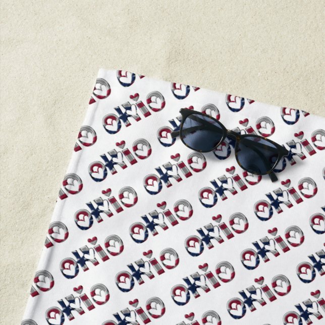 Ohio State Flag Typography Pattern USA Beach Towel (In Situ)