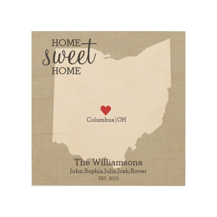 Ohio State Map Love Custom Family Name Established Wood Wall