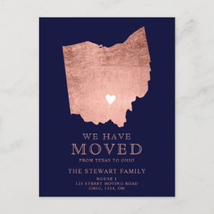 Ohio state map navy rose gold home moving announcement postcard