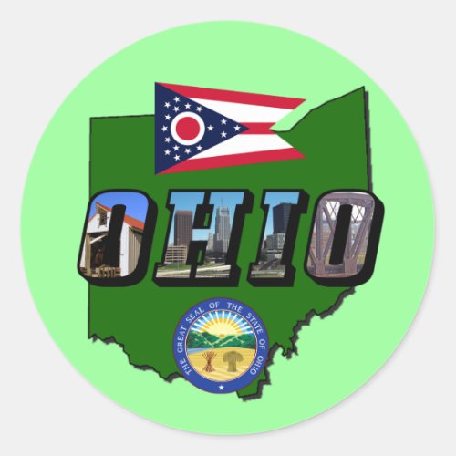 Ohio State Map Picture Text Flag and Seal
