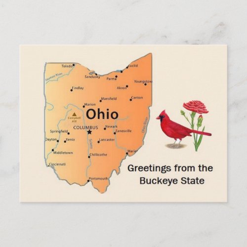 Ohio  State Map Postcard