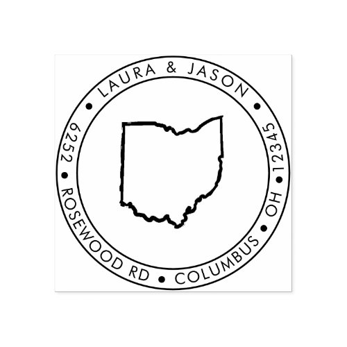 Ohio State Map Return Address Wood Rubber Stamp
