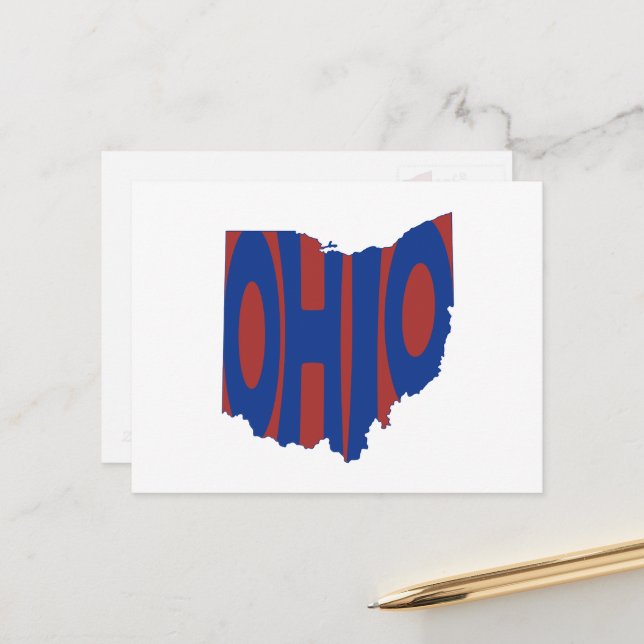Ohio State Name Word Art Blue Postcard (Front/Back In Situ)