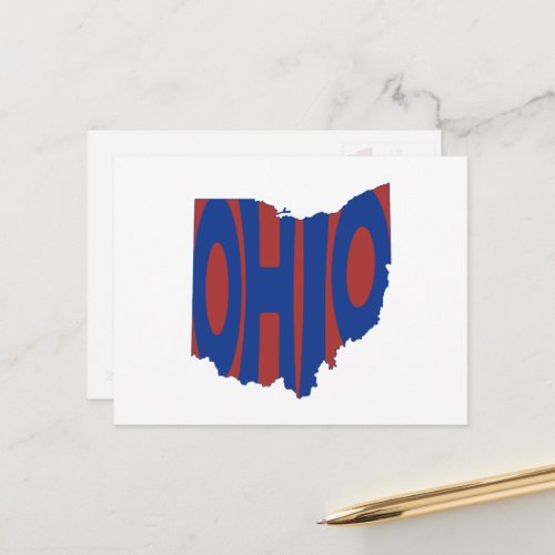 Ohio State Name Word Art Blue Postcard