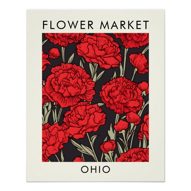 Ohio State Scarlet Carnation Flower Market Poster (Front)