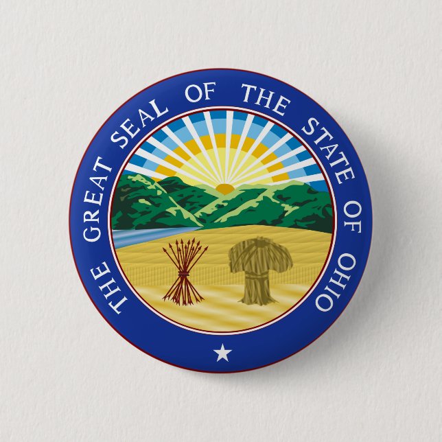 Ohio state seal america republic symbol flag pinback button (Front)