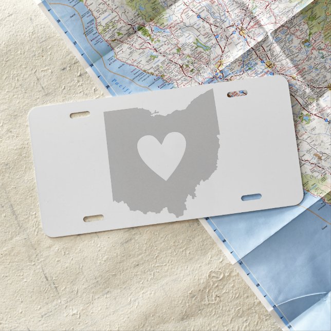 Ohio State Shape with Heart License Plate (In Situ)