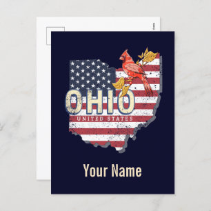 Ohio State United States Retro Map Vintage USA Holiday Postcard