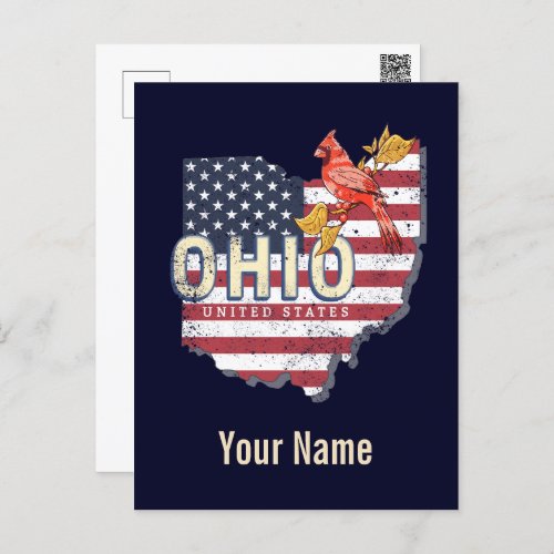 Ohio State United States Retro Map Vintage USA Holiday Postcard
