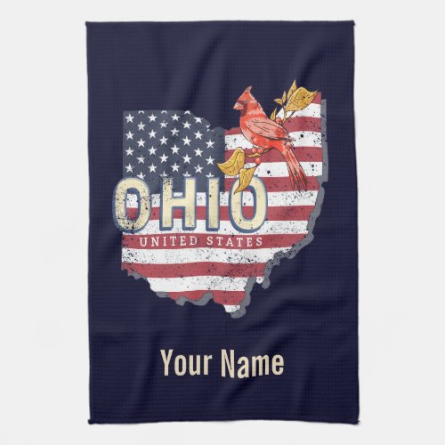 Ohio State United States Retro Map Vintage USA Kitchen Towel