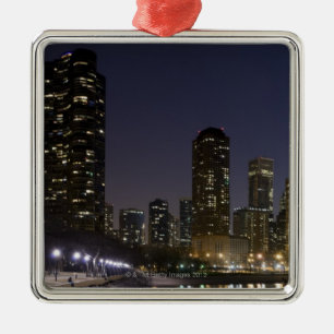 Ohio Street Beach in downtown Chicago at night, Metal Ornament