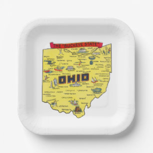 Ohio The Buckeye State vintage Map Paper Plates
