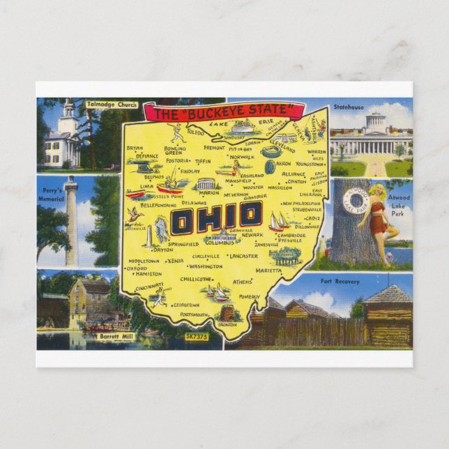 Ohio The Buckeye State vintage Postcard (Front)