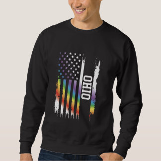 Ohio United States Distressed Rainbow w US Flag Sweatshirt