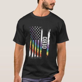 Ohio United States Distressed Rainbow w US Flag T-Shirt