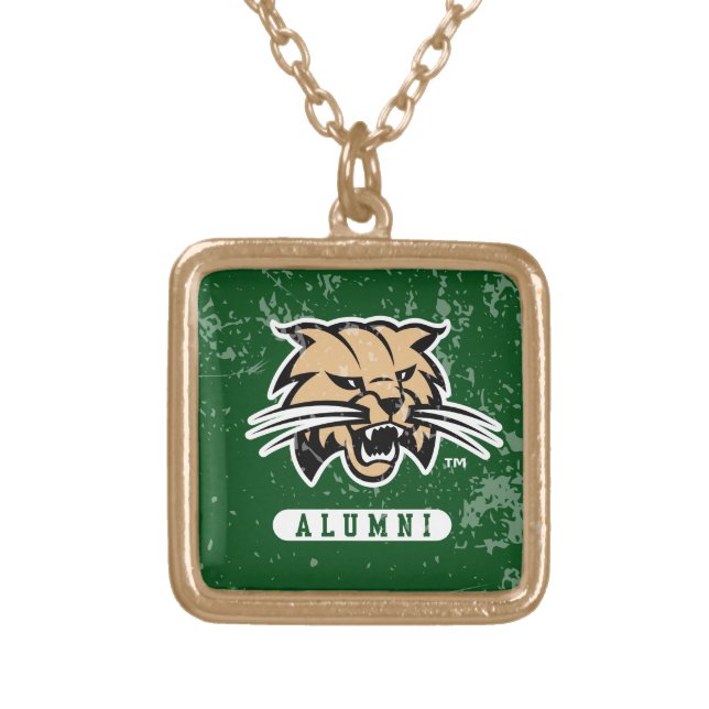Ohio University Alumni Bobcat Distressed Gold Plated Necklace (Front)