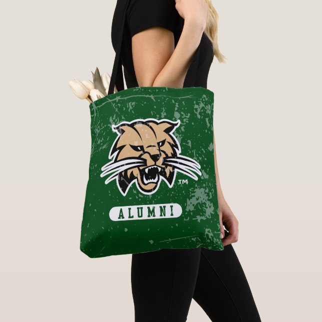 Ohio University Alumni Bobcat Distressed Tote Bag (Close Up)