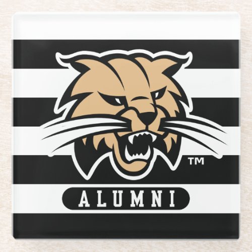 Ohio University Bobcat Logo Alumni Stripes Glass Coaster