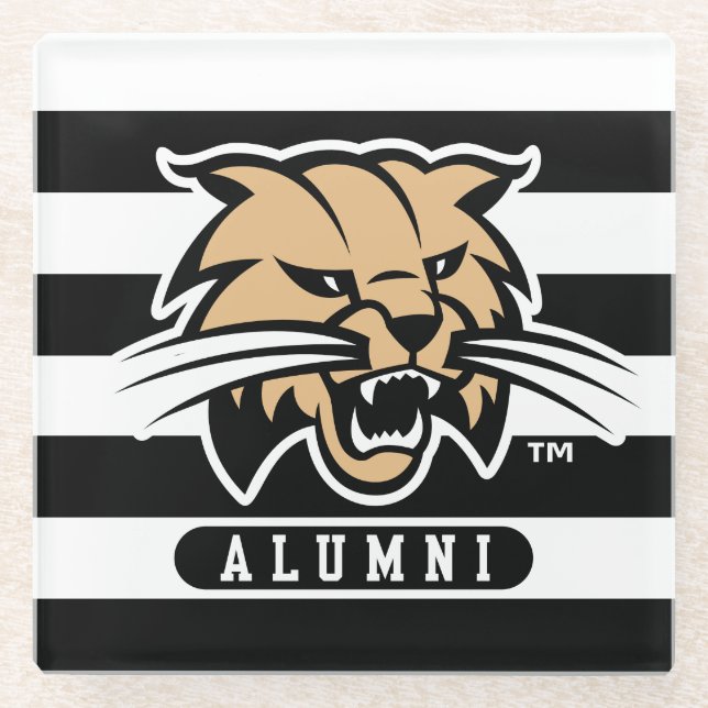Ohio University Bobcat Logo Alumni Stripes Glass Coaster (Front)