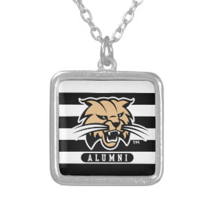 Ohio University Bobcat Logo Alumni Stripes Silver Plated Necklace