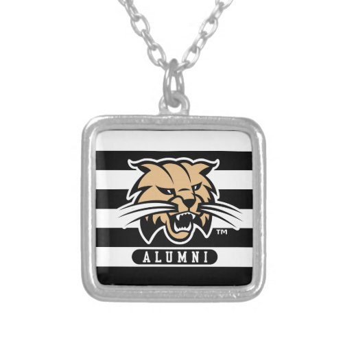Ohio University Bobcat Logo Alumni Stripes Silver Plated Necklace