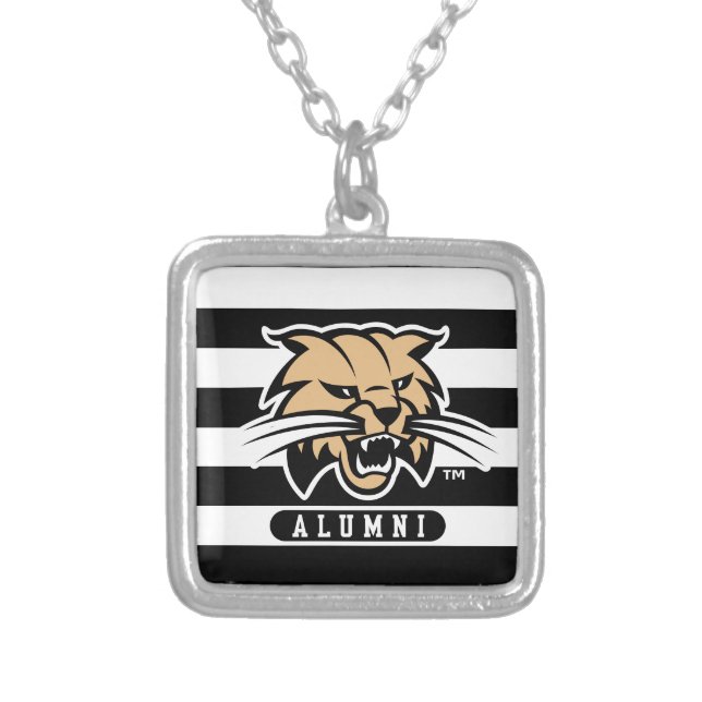 Ohio University Bobcat Logo Alumni Stripes Silver Plated Necklace (Front)