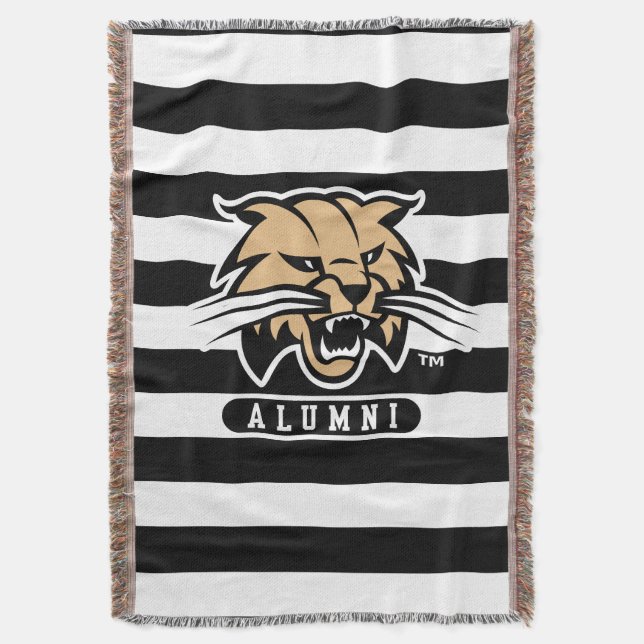 Ohio University Bobcat Logo Alumni Stripes Throw Blanket (Front Vertical)