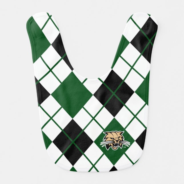 Ohio University Bobcat Logo Argyle Pattern Baby Bib (Front)