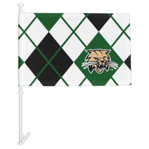 Ohio University Bobcat Logo Argyle Pattern Car Flag