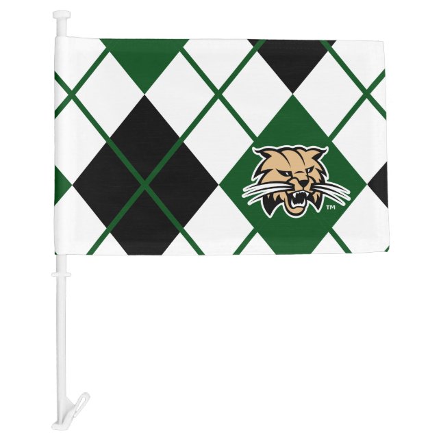 Ohio University Bobcat Logo Argyle Pattern Car Flag (Front)