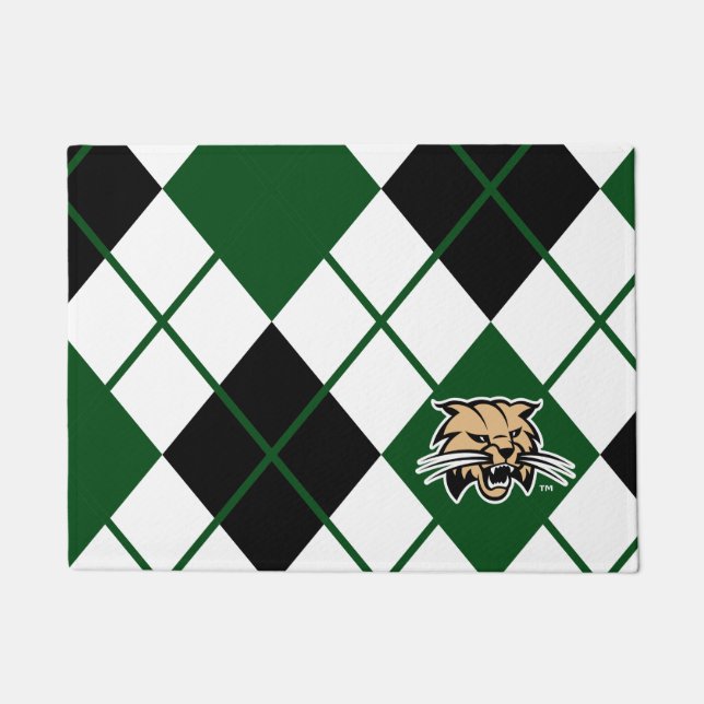 Ohio University Bobcat Logo Argyle Pattern Doormat (Front)