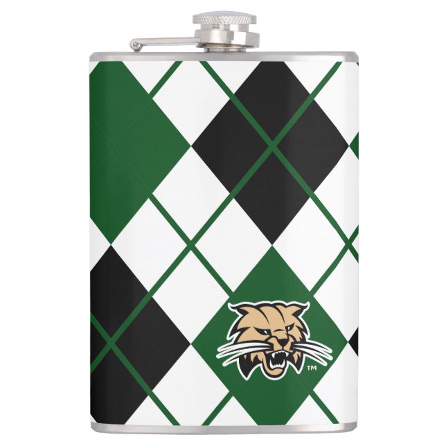 Ohio University Bobcat Logo Argyle Pattern Flask (Front)