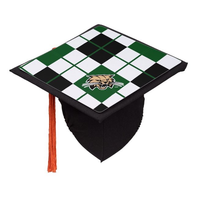 Ohio University Bobcat Logo Argyle Pattern Graduation Cap Topper (Angled)