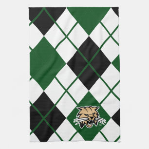 Ohio University Bobcat Logo Argyle Pattern Kitchen Towel